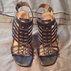 Indigo Black Strappy Sandals with Ankle Strap